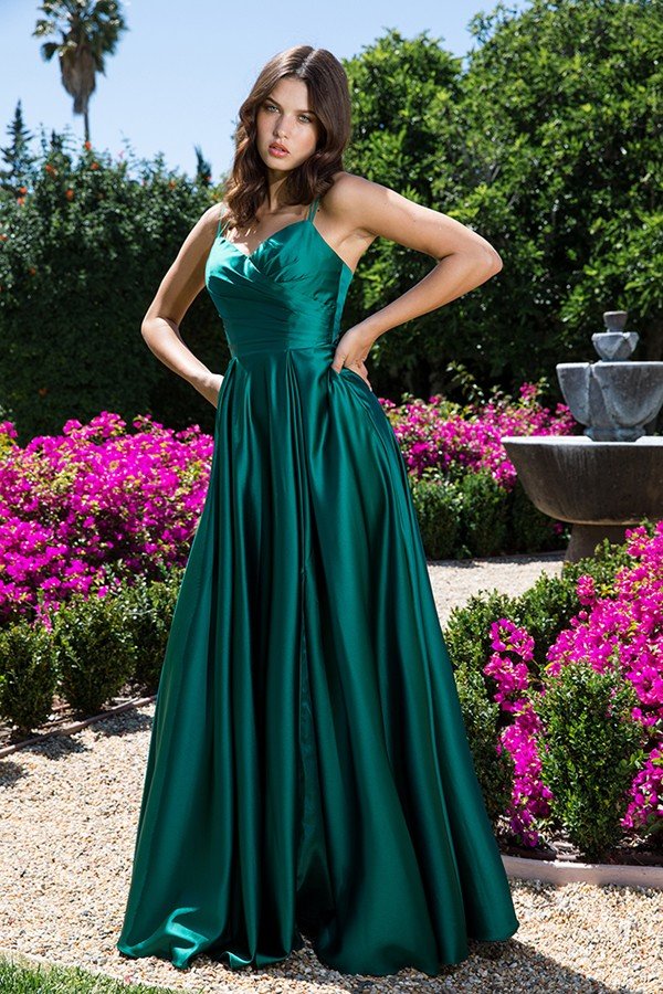 Satin Sleeveless A-line Slit Gown by Eureka 9925