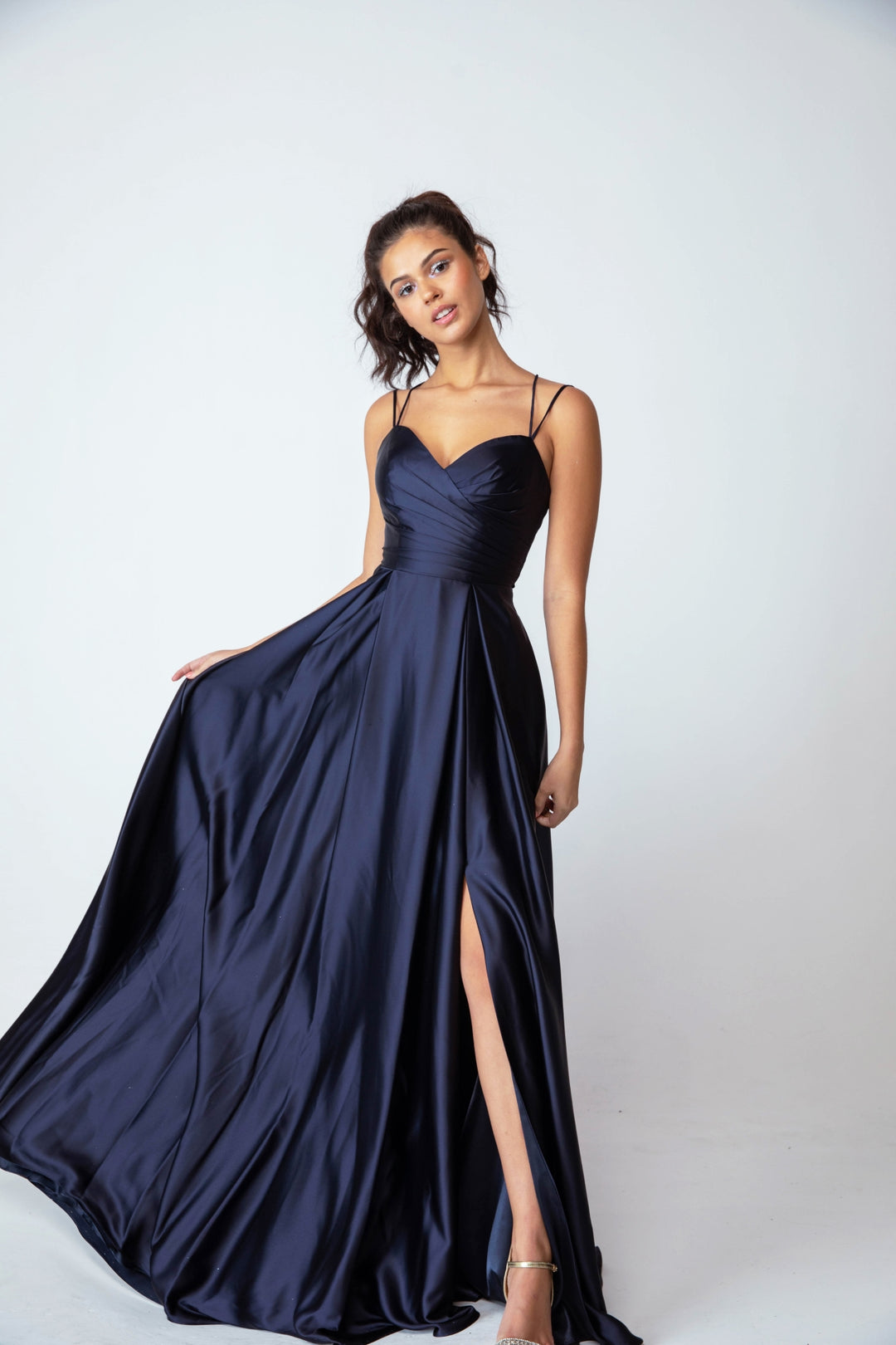 Satin Sleeveless A-line Slit Gown by Eureka 9925