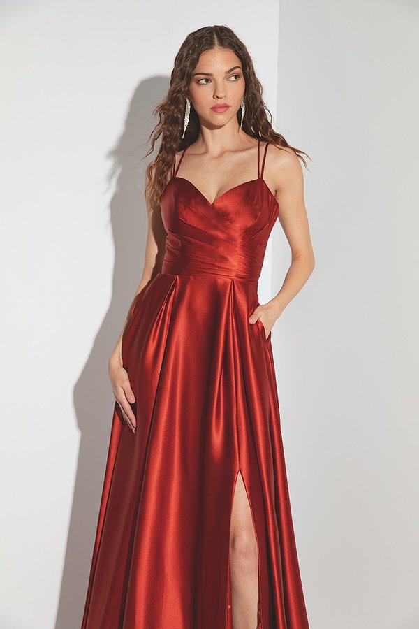 Satin Sleeveless A-line Slit Gown by Eureka 9925