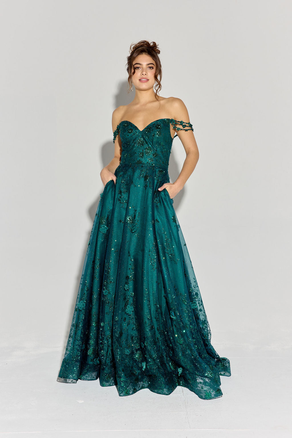 3D Floral Off Shoulder A-line Gown by Eureka 9980