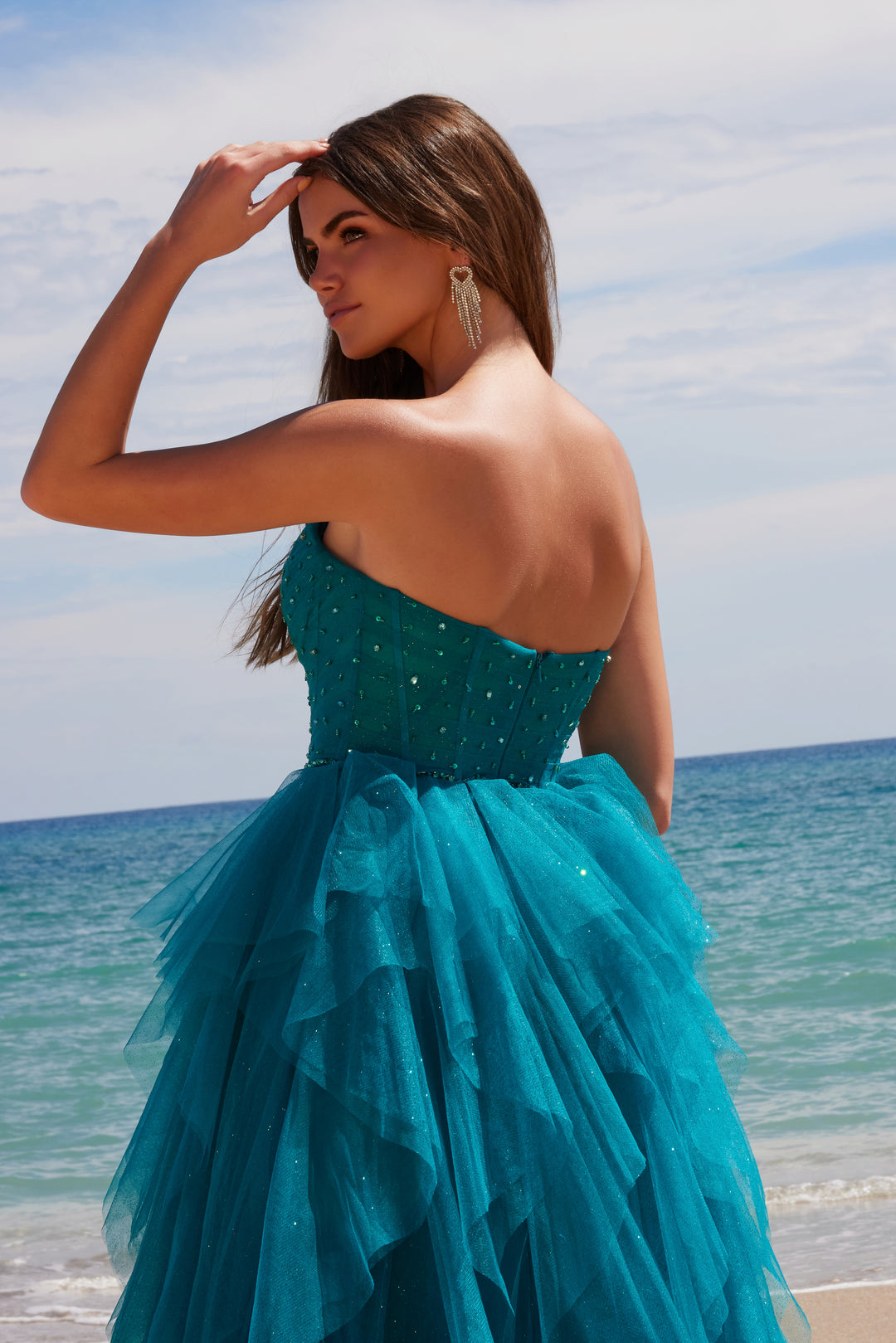 Glitter Strapless Ruffled Gown by Nox Anabel A1591