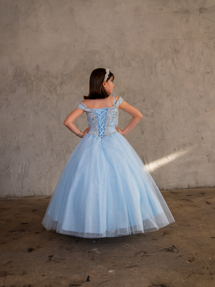 Girls Beaded Off Shoulder Tulle Gown by Calla KY232