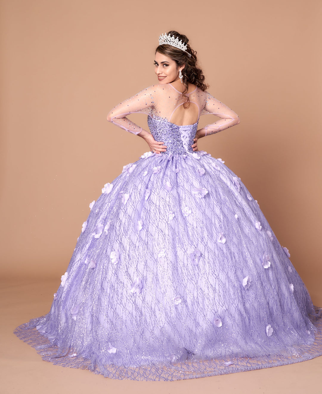 3D Floral Long Sleeve Ball Gown by Calla SCL30002