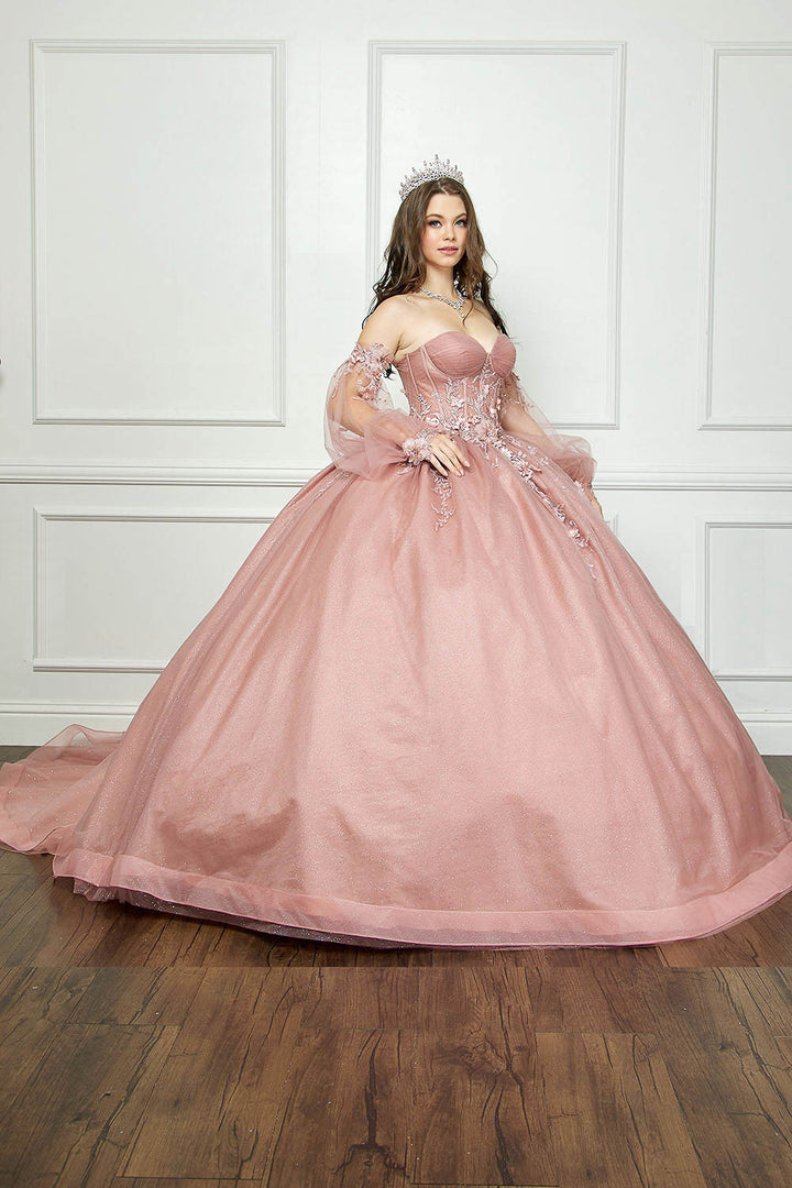 Strapless Puff Sleeve Ball Gown by Petite Adele PQ1046