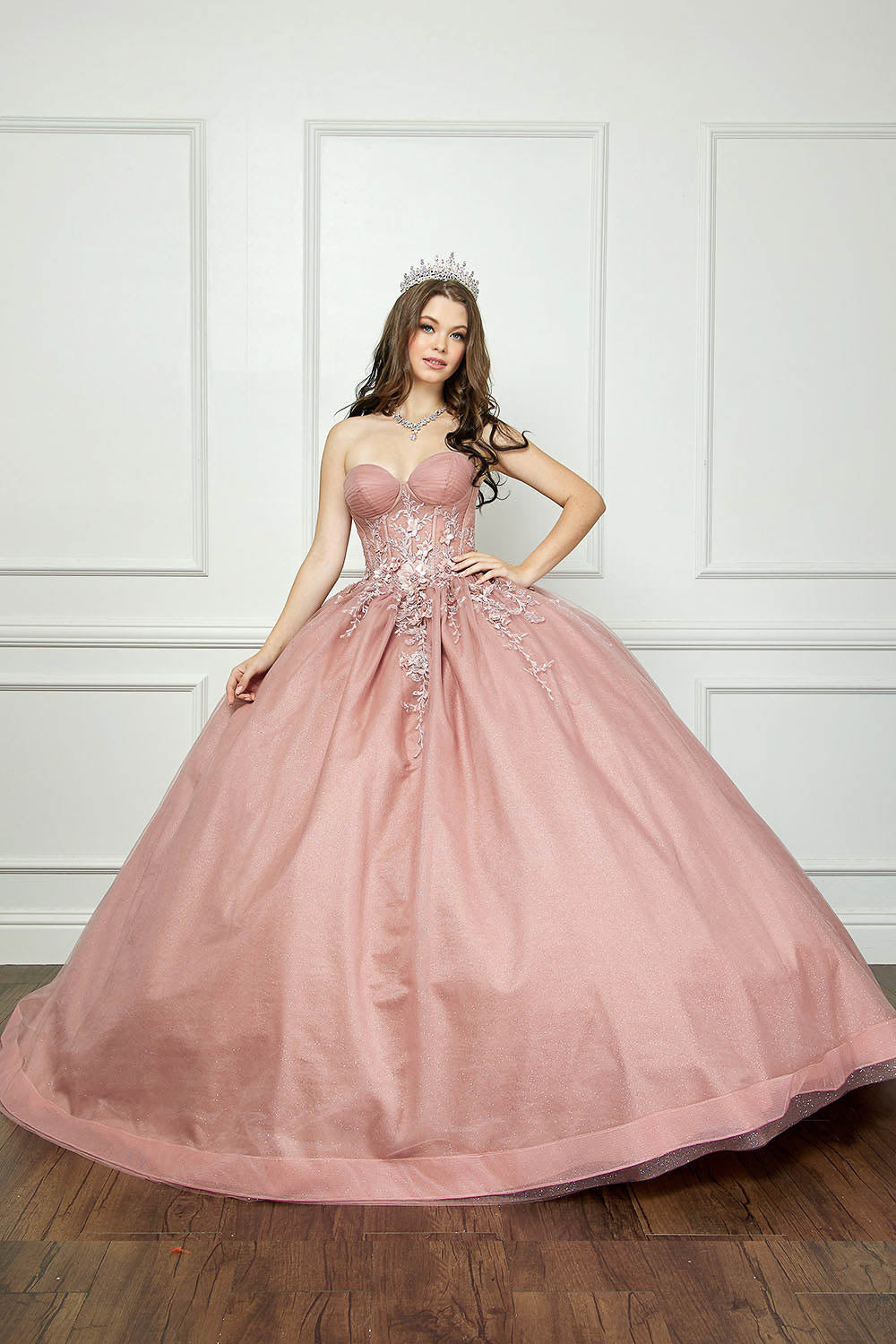 Strapless Puff Sleeve Ball Gown by Petite Adele PQ1046