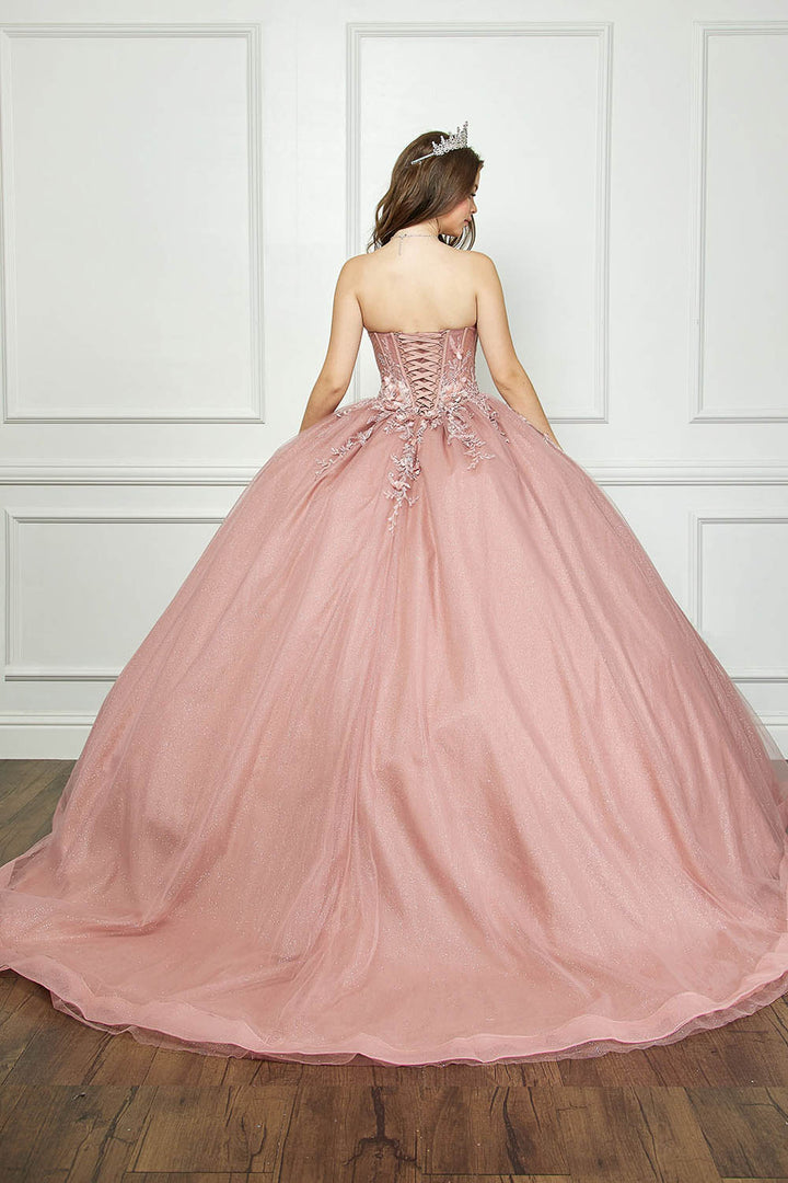 Strapless Puff Sleeve Ball Gown by Petite Adele PQ1046