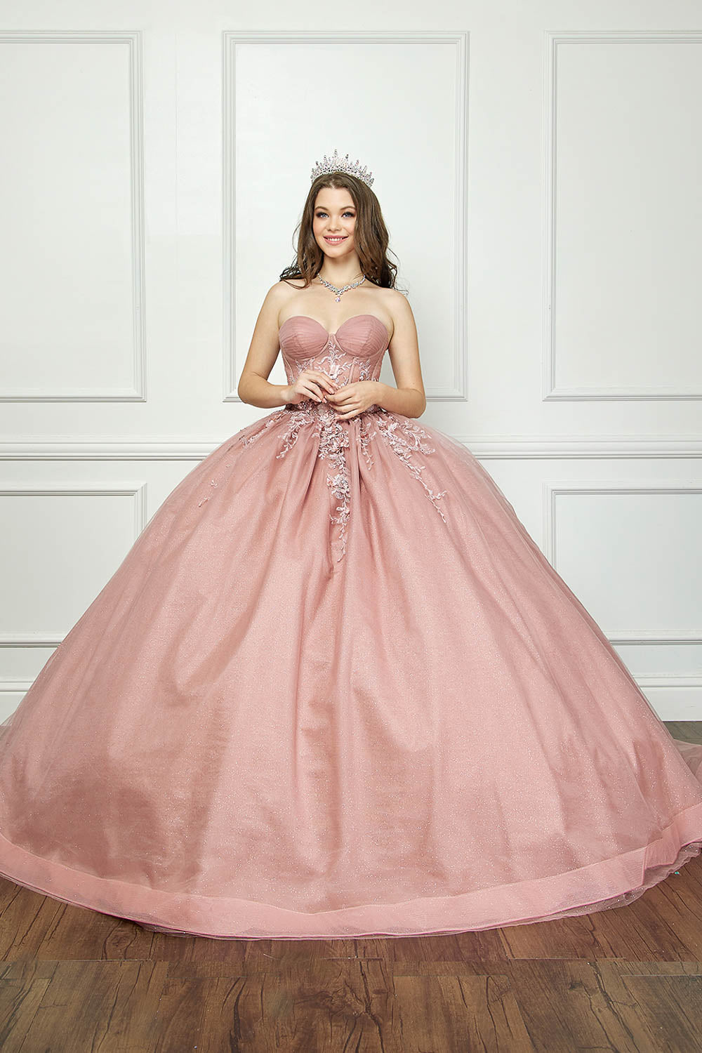 Strapless Puff Sleeve Ball Gown by Petite Adele PQ1046