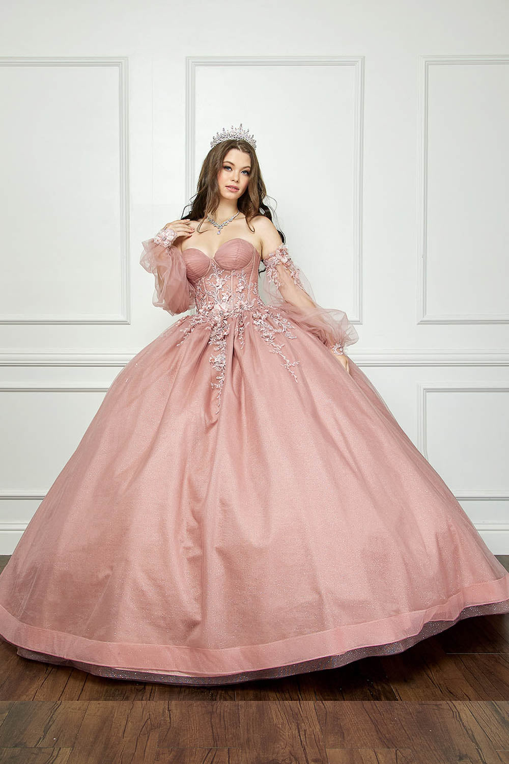 Strapless Puff Sleeve Ball Gown by Petite Adele PQ1046