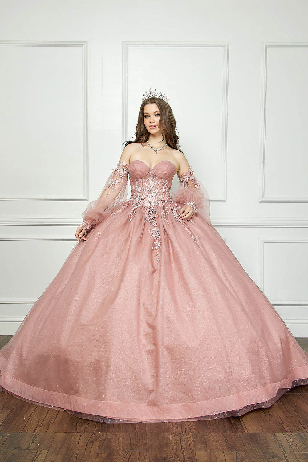 Strapless Puff Sleeve Ball Gown by Petite Adele PQ1046