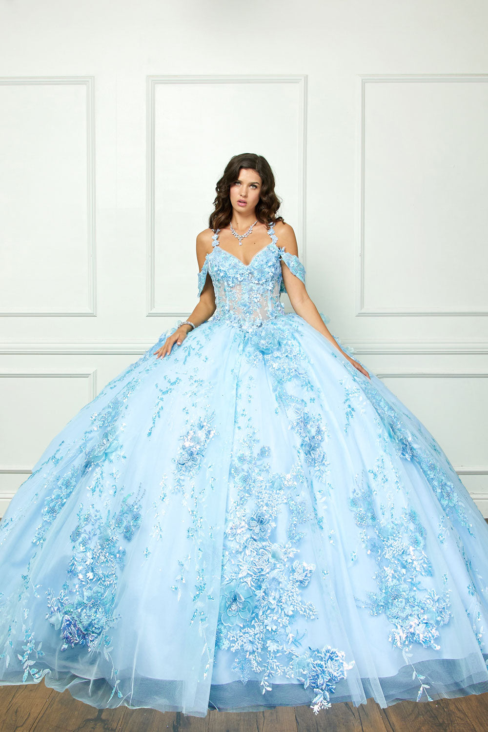 3D Floral Sleeveless Corset Ball Gown by Petite Adele PQ1048