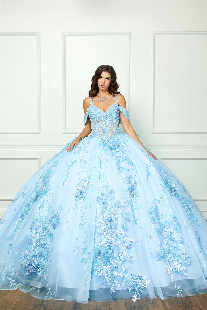 3D Floral Sleeveless Corset Ball Gown by Petite Adele PQ1048