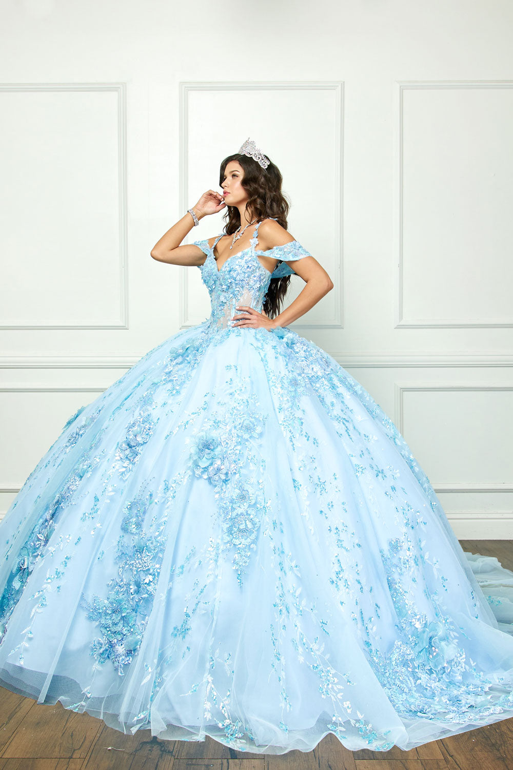 3D Floral Sleeveless Corset Ball Gown by Petite Adele PQ1048