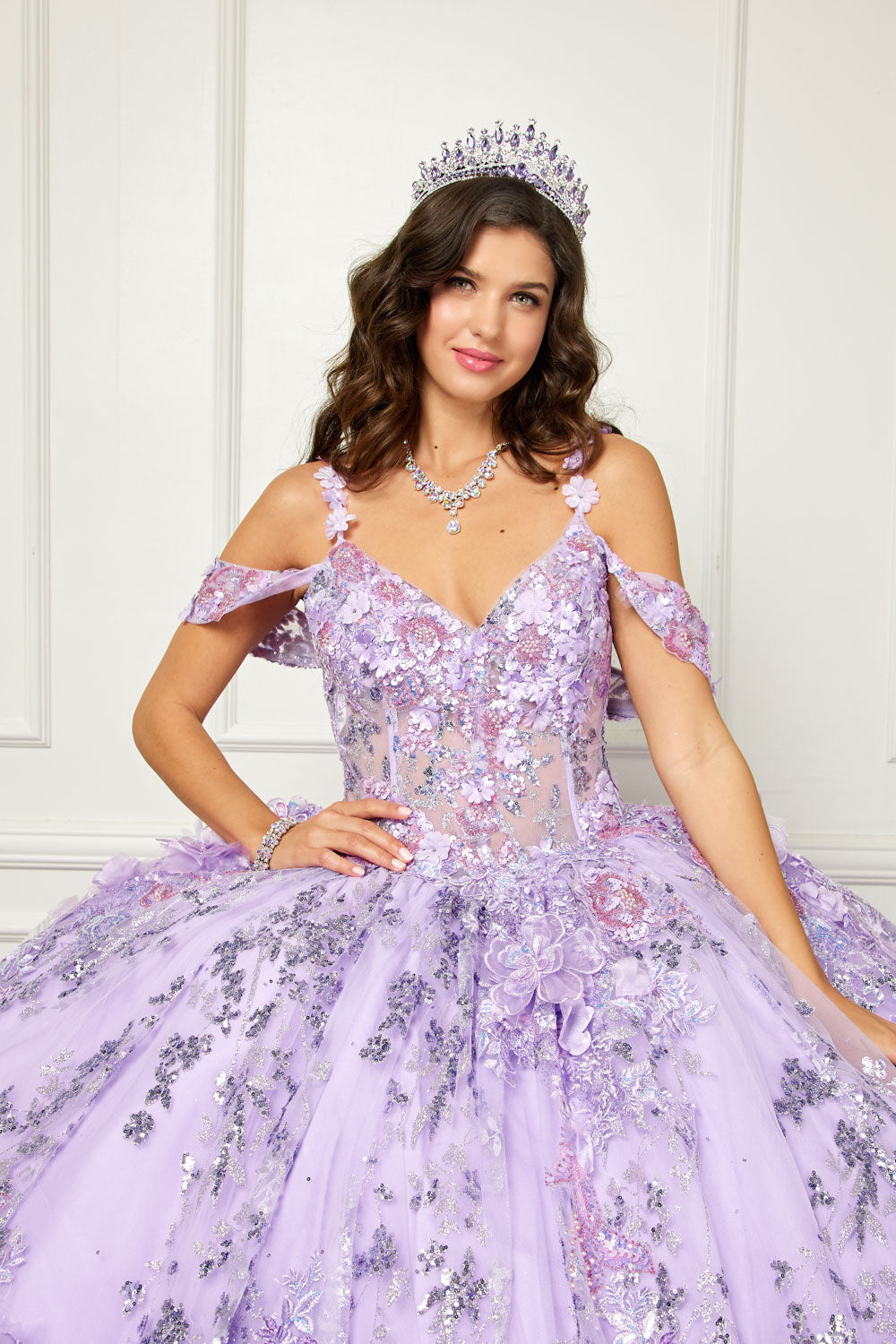 3D Floral Sleeveless Corset Ball Gown by Petite Adele PQ1048