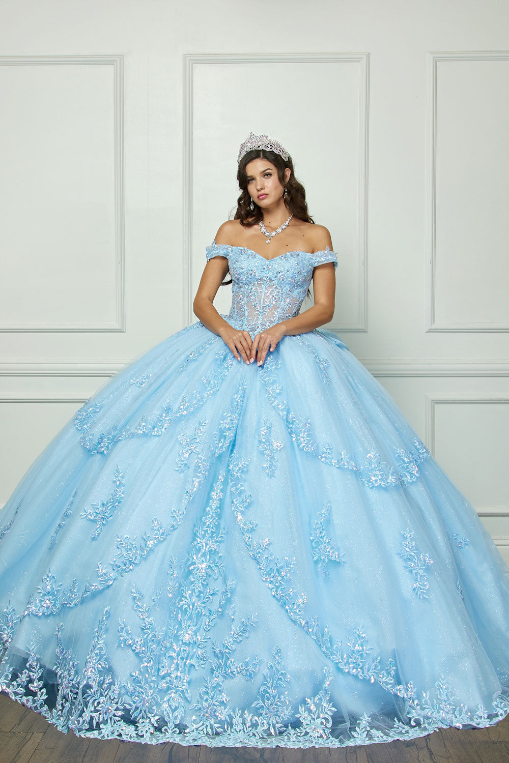 Off Shoulder Corset Ball Gown by Petite Adele PQ1060