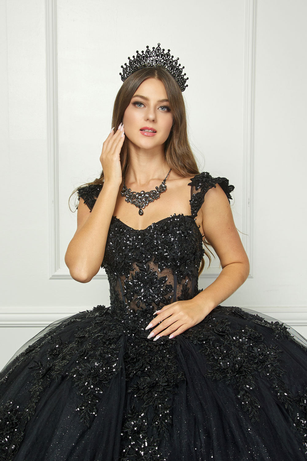 Applique Corset Ball Gown by Petite Adele PQ1070