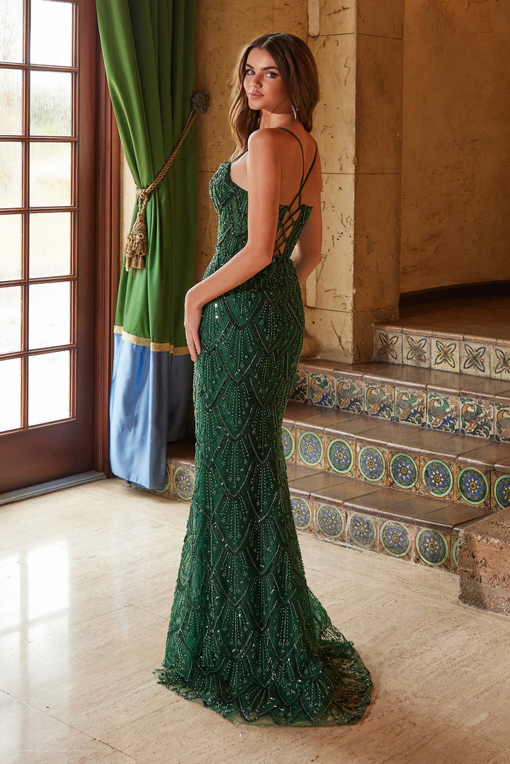 Beaded Tulle Sleeveless Slit Gown by Nox Anabel C1616