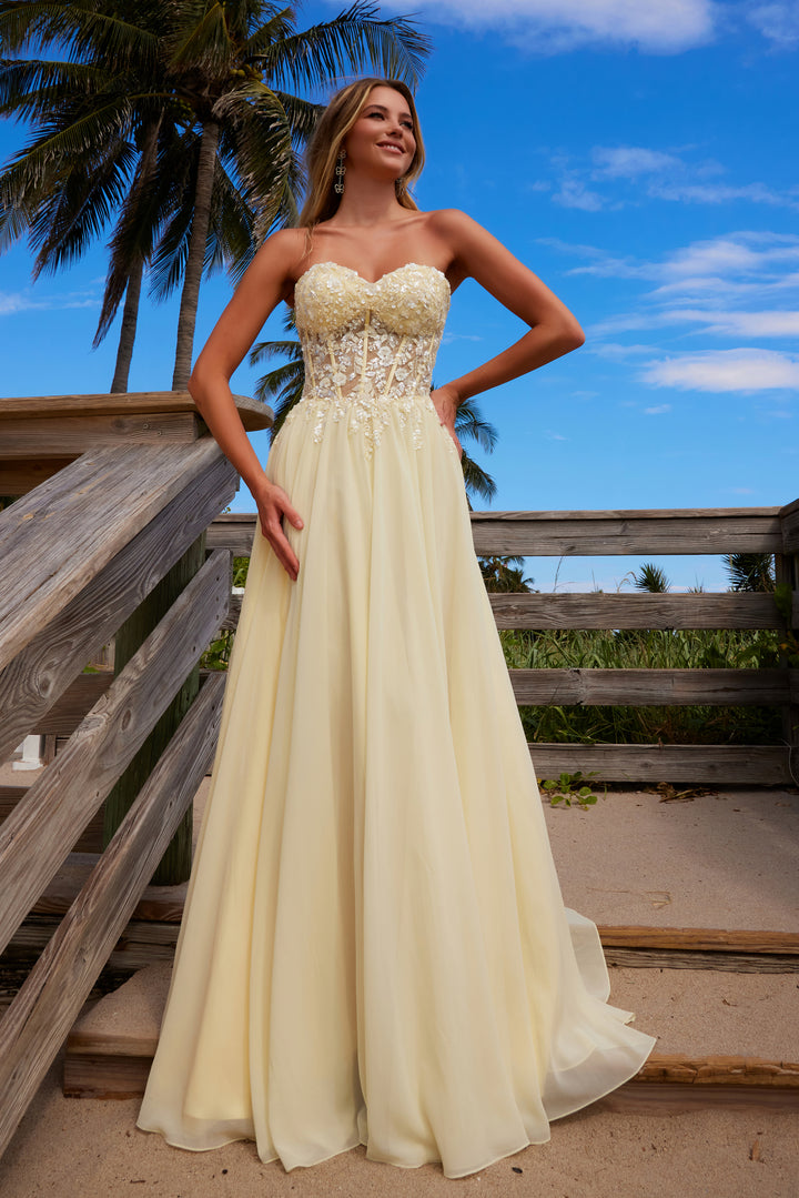 Chiffon Strapless A-line Gown by Nox Anabel C1617