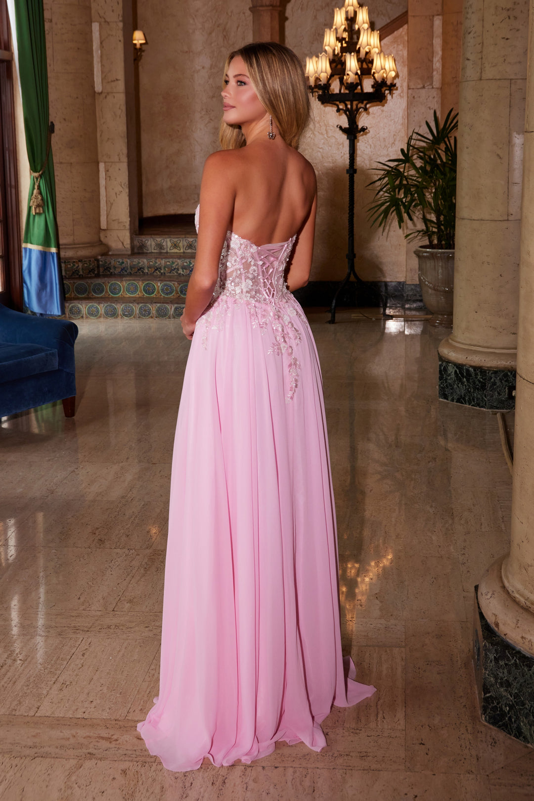 Chiffon Strapless A-line Gown by Nox Anabel C1617