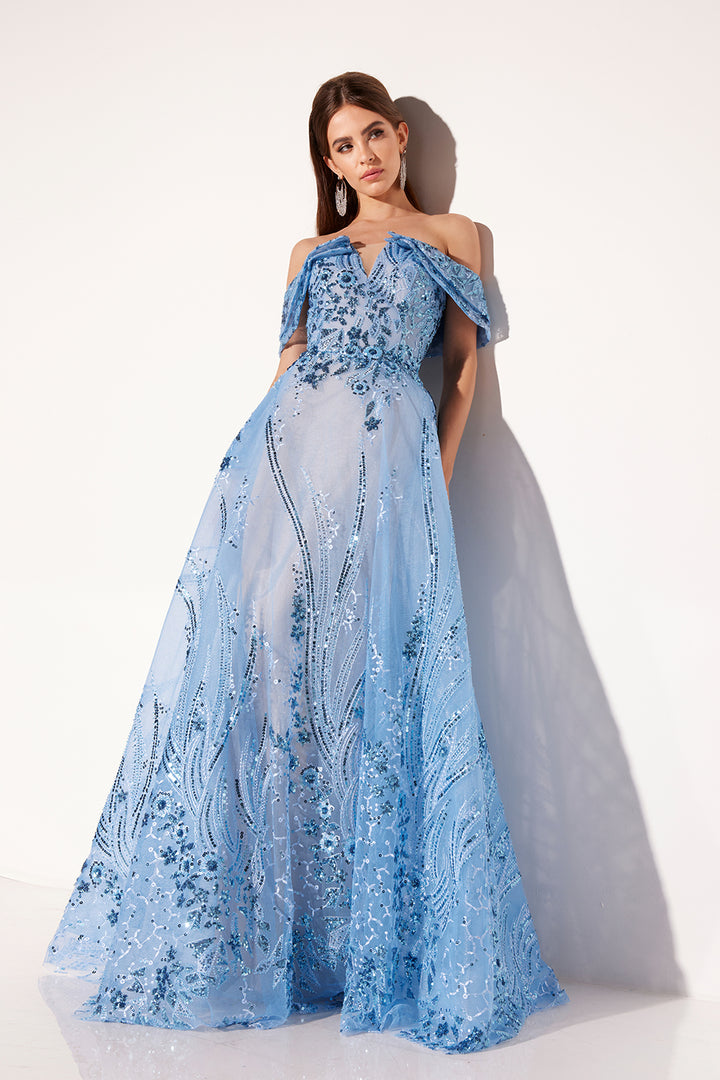 Beaded Off Shoulder A-line Gown by Lucci Lu C8035