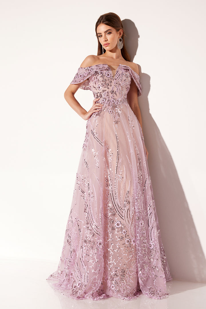 Beaded Off Shoulder A-line Gown by Lucci Lu C8035