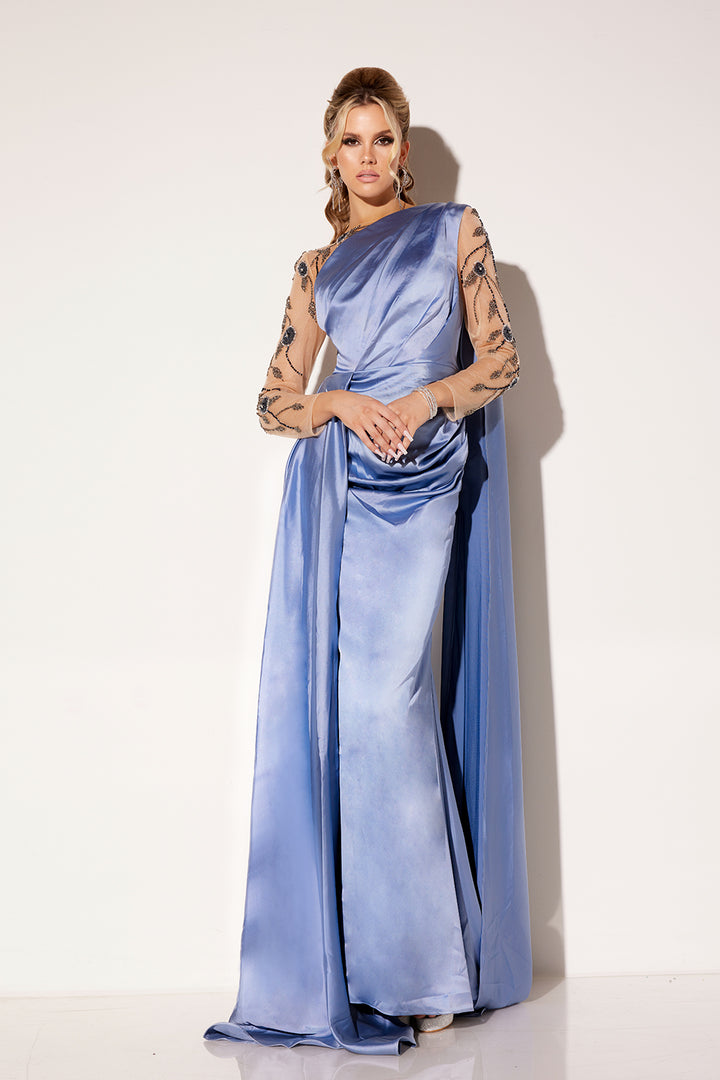 Satin Fitted One Shoulder Gown by Lucci Lu C8066