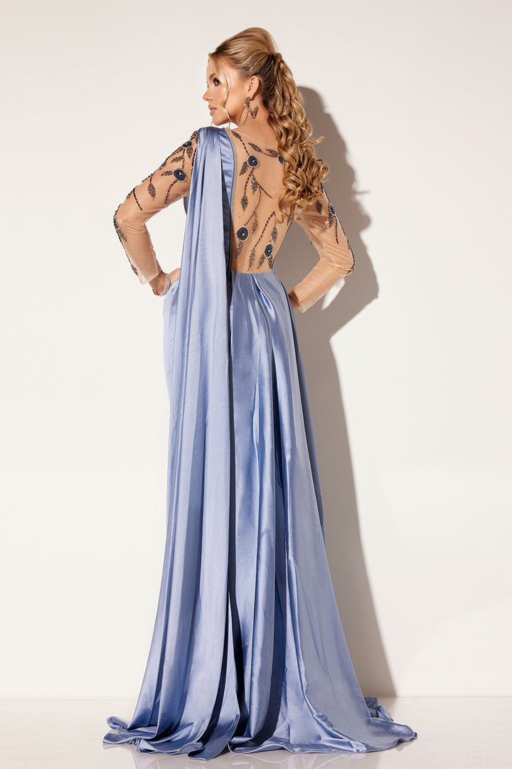 Satin Fitted One Shoulder Gown by Lucci Lu C8066