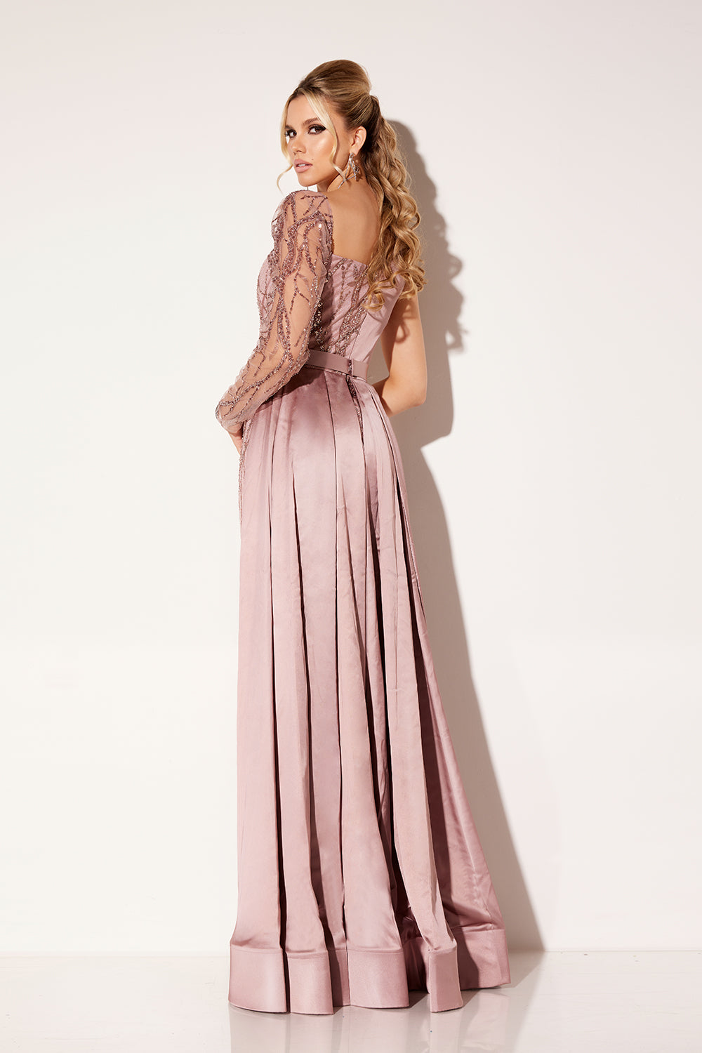 Satin Long Sleeve Overskirt Gown by Lucci Lu C8068