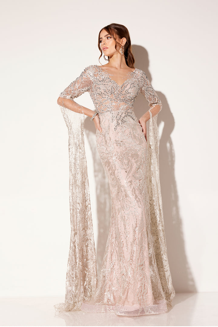 Applique Fitted Long Sleeve Gown by Lucci Lu C8073