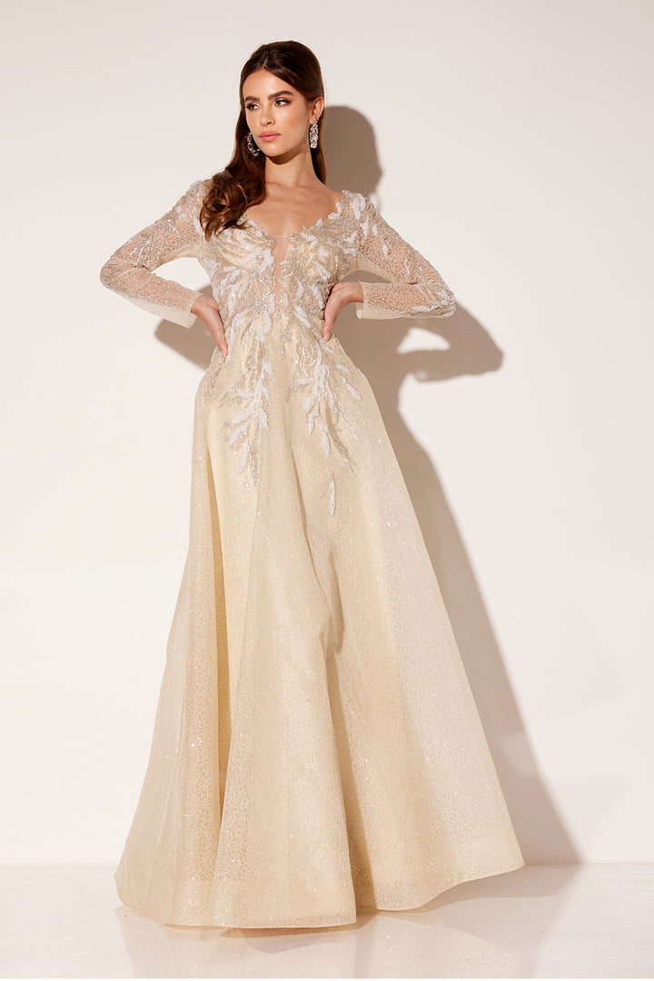 Applique Long Sleeve A-line Gown by Lucci Lu C8083