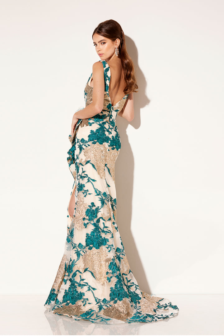 Brocade Sleeveless Slit Gown by Lucci Lu C8089