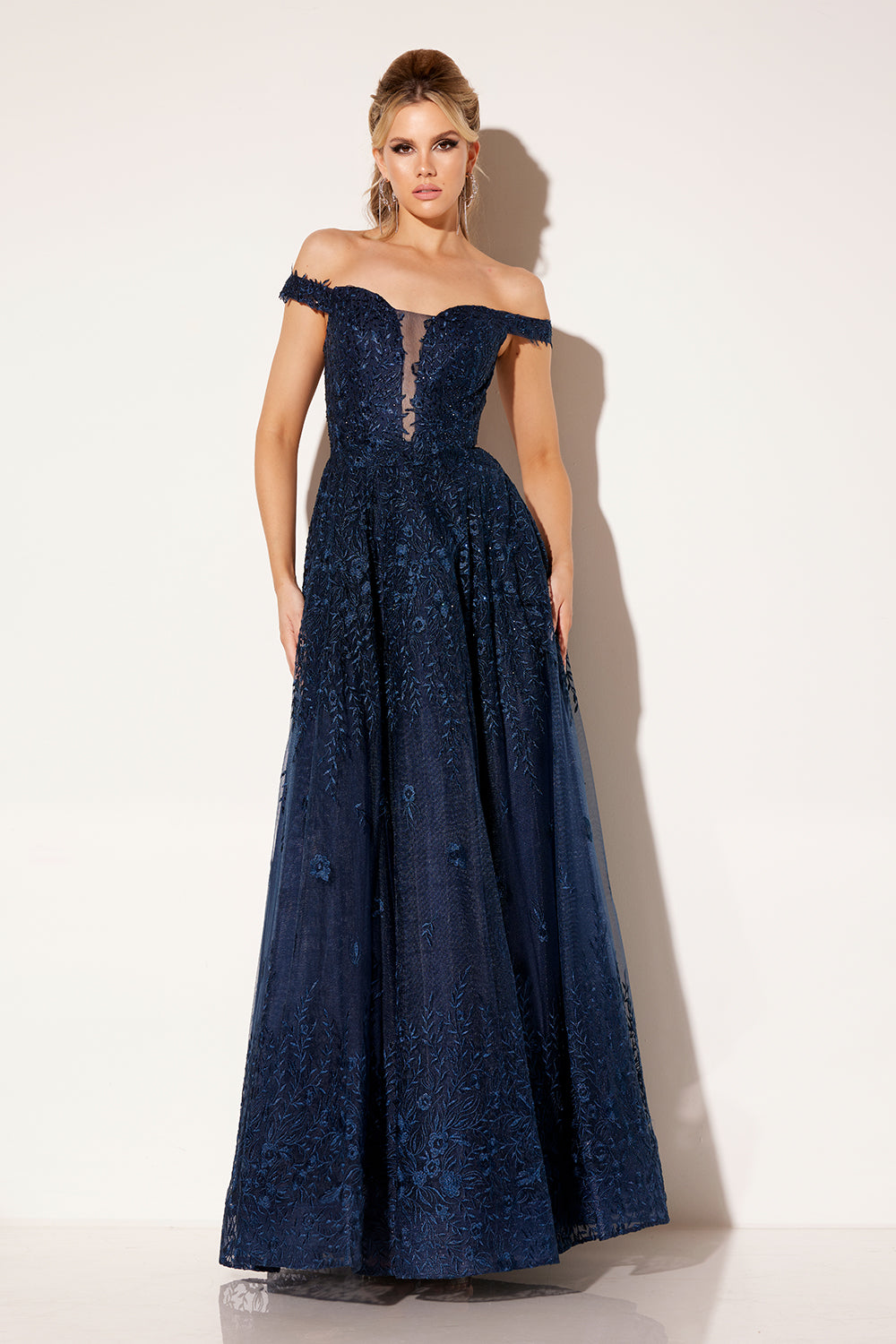 Embroidered Off Shoulder A-line Gown by Lucci Lu C8090