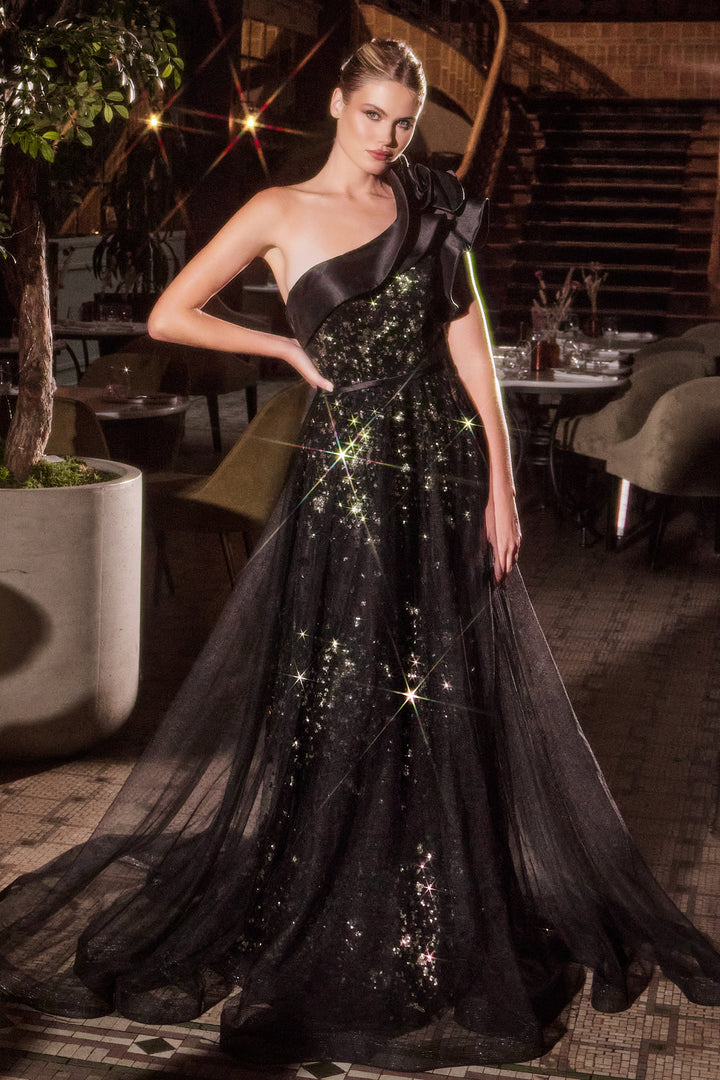 Glitter One Shoulder A-line Gown by Ladivine CB157