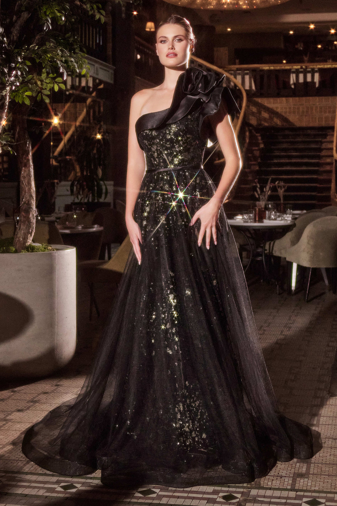 Glitter One Shoulder A-line Gown by Ladivine CB157