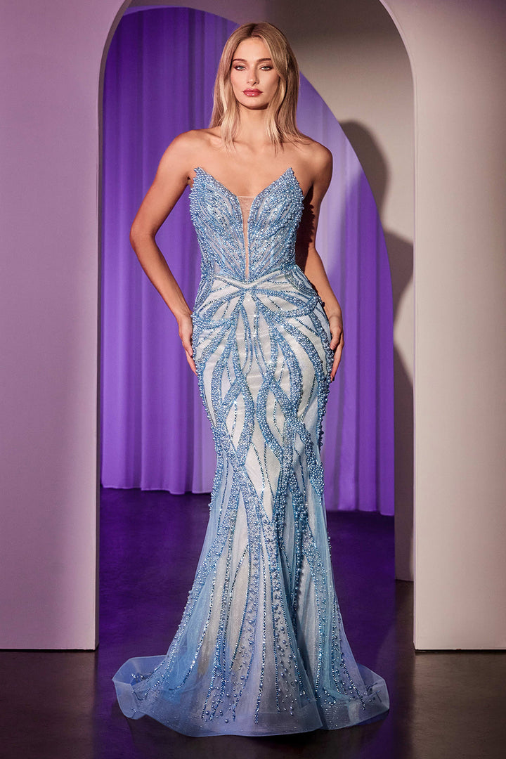 Beaded Strapless Mermaid Dress by Ladivine CC0688