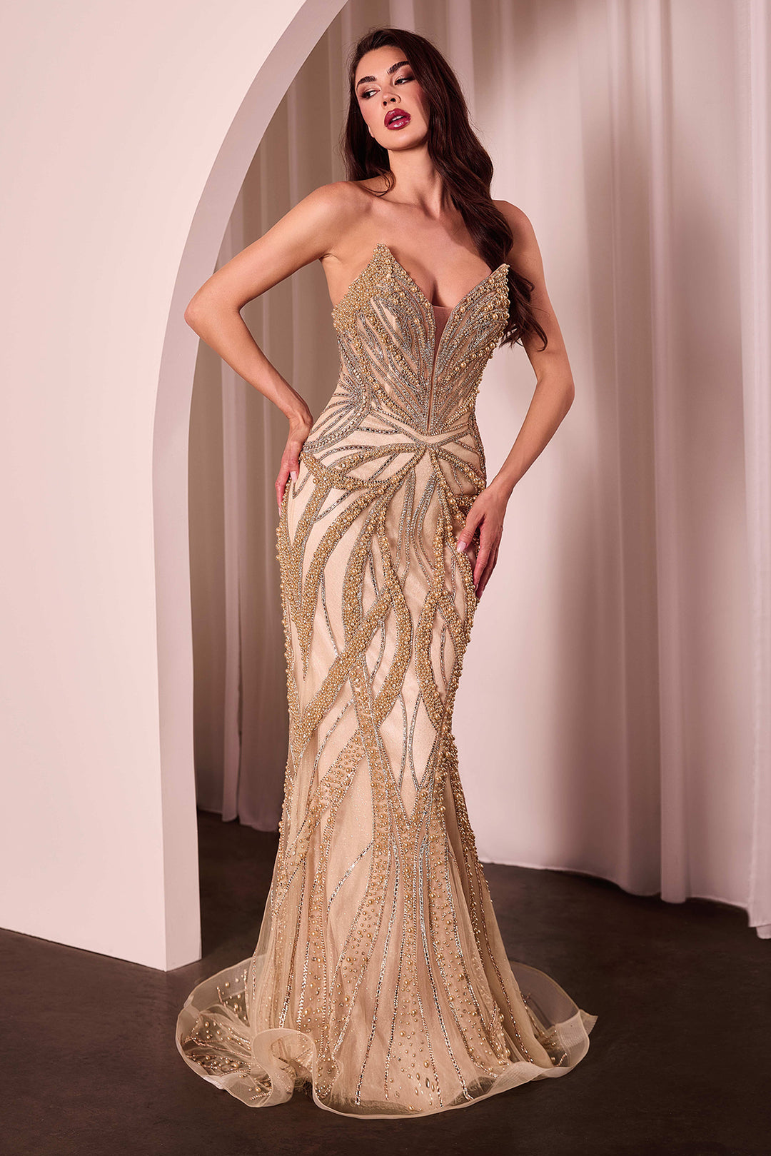 Beaded Strapless Mermaid Dress by Ladivine CC0688