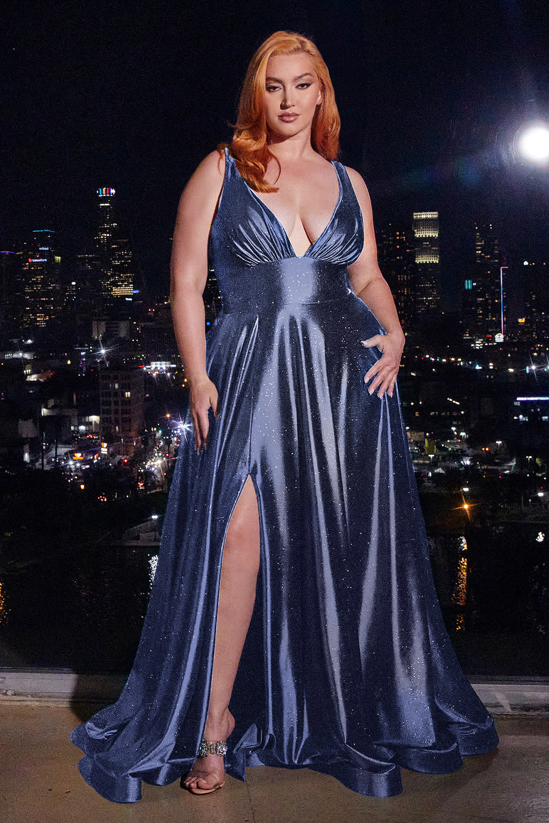 Plus Size Glitter Satin Sleeveless Gown by Ladivine CC2349C