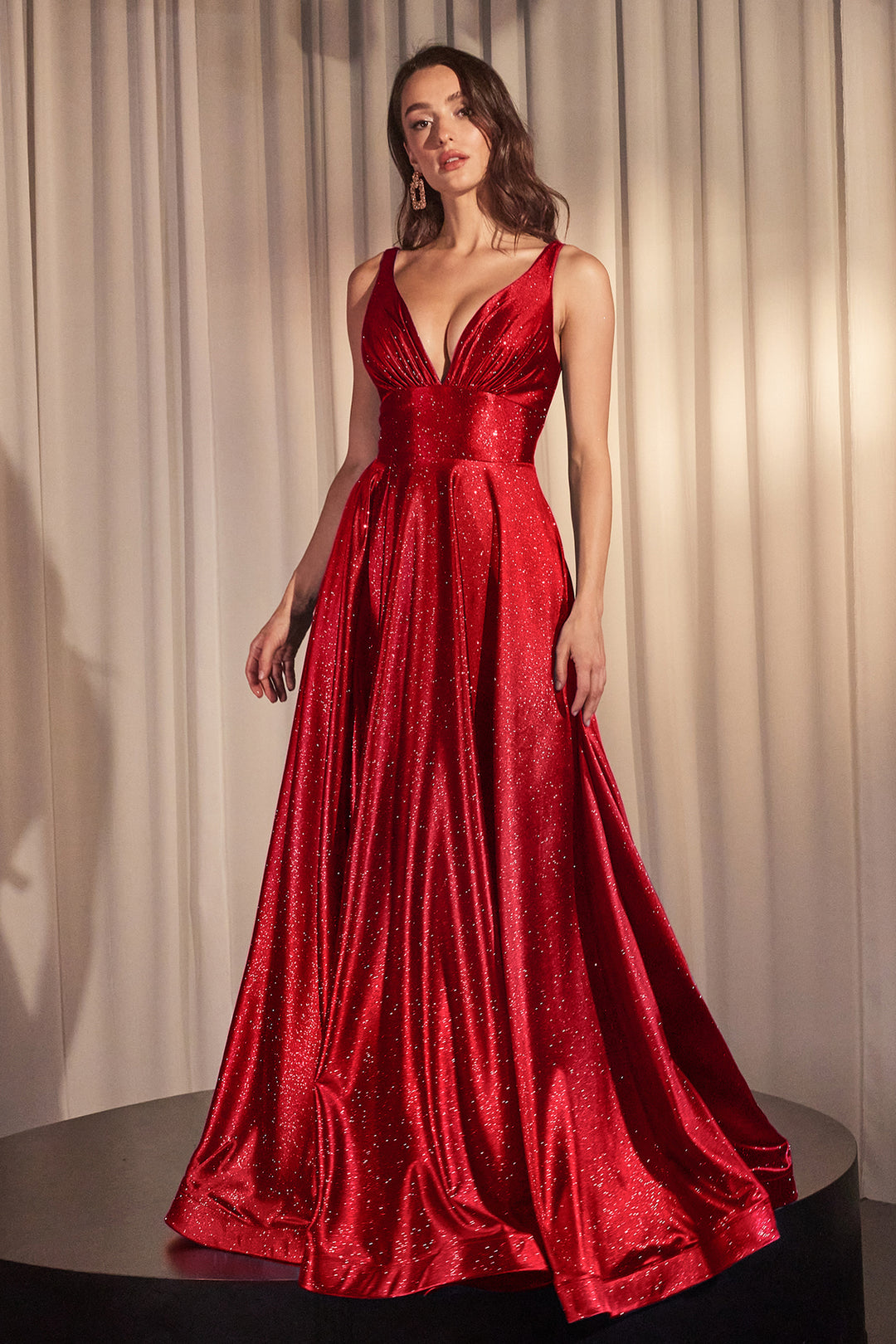 Glitter Satin Sleeveless A-line Gown by Ladivine CC2349