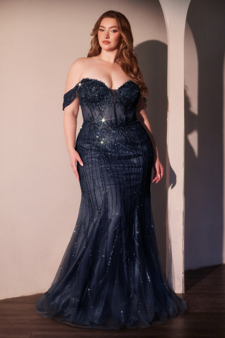 Plus Size Fitted Off Shoulder Gown by Ladivine CC341C