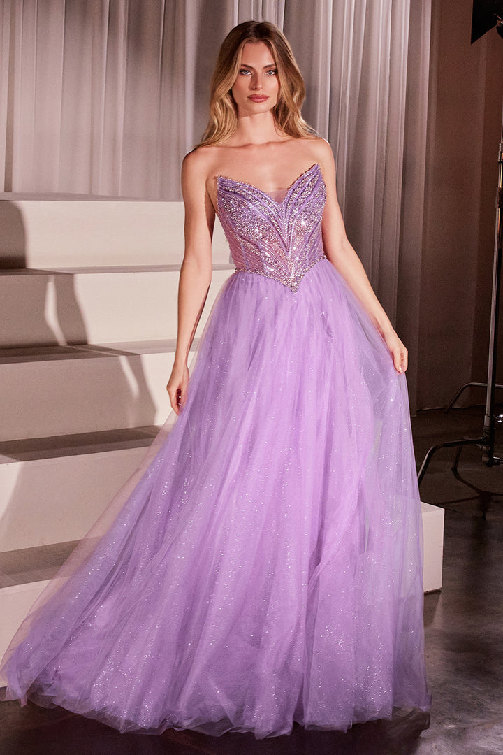 Beaded Strapless Tulle Ball Gown by Ladivine CC415