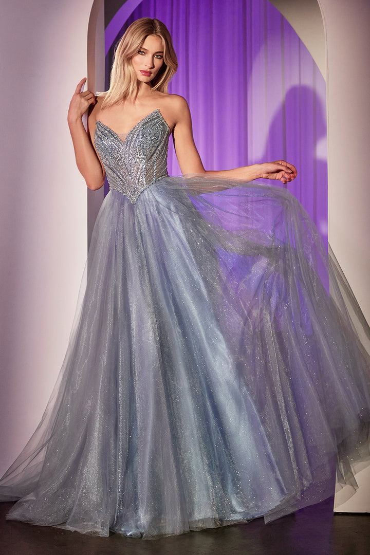 Beaded Strapless Tulle Ball Gown by Ladivine CC415