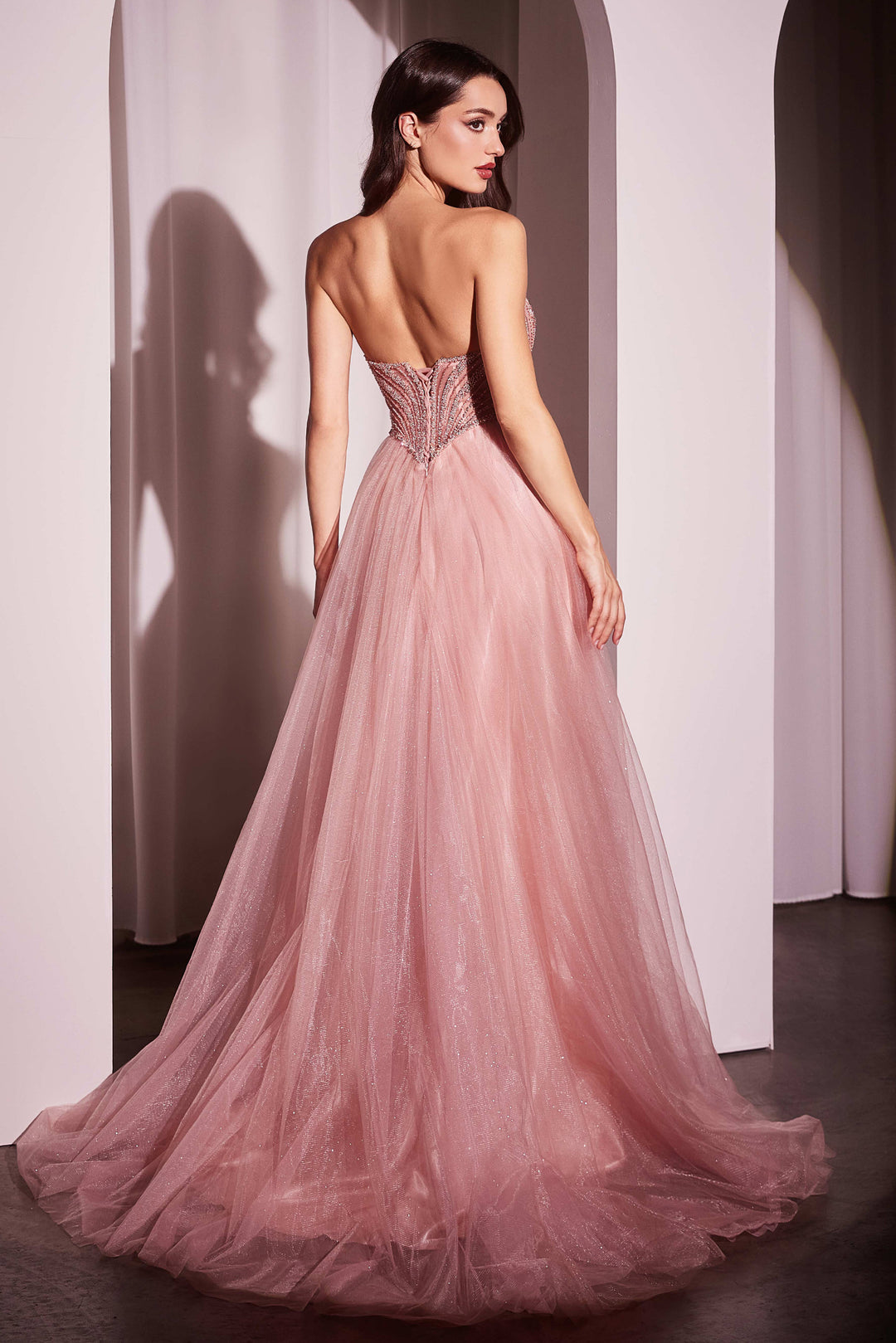 Beaded Strapless Tulle Ball Gown by Ladivine CC415