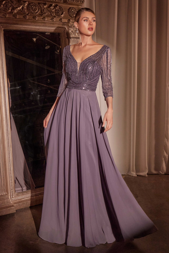 Chiffon 3/4 Sleeve A-line Gown by Ladivine CC446