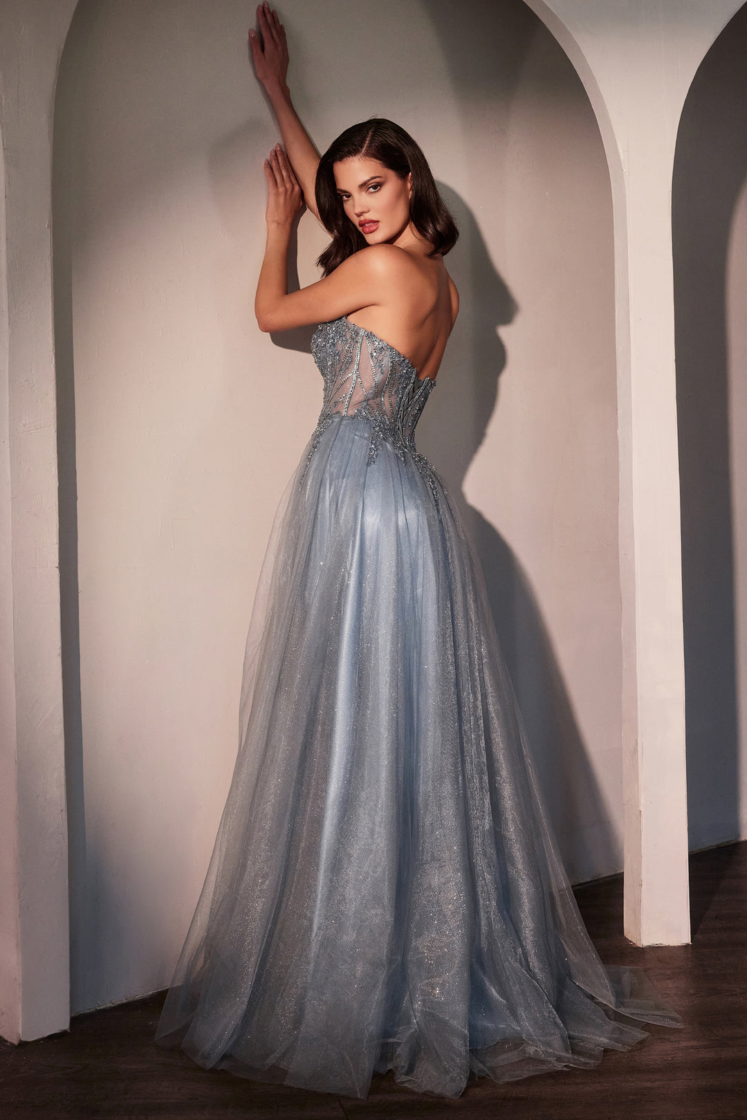 Tulle Strapless A-line Slit Gown by Ladivine CC487