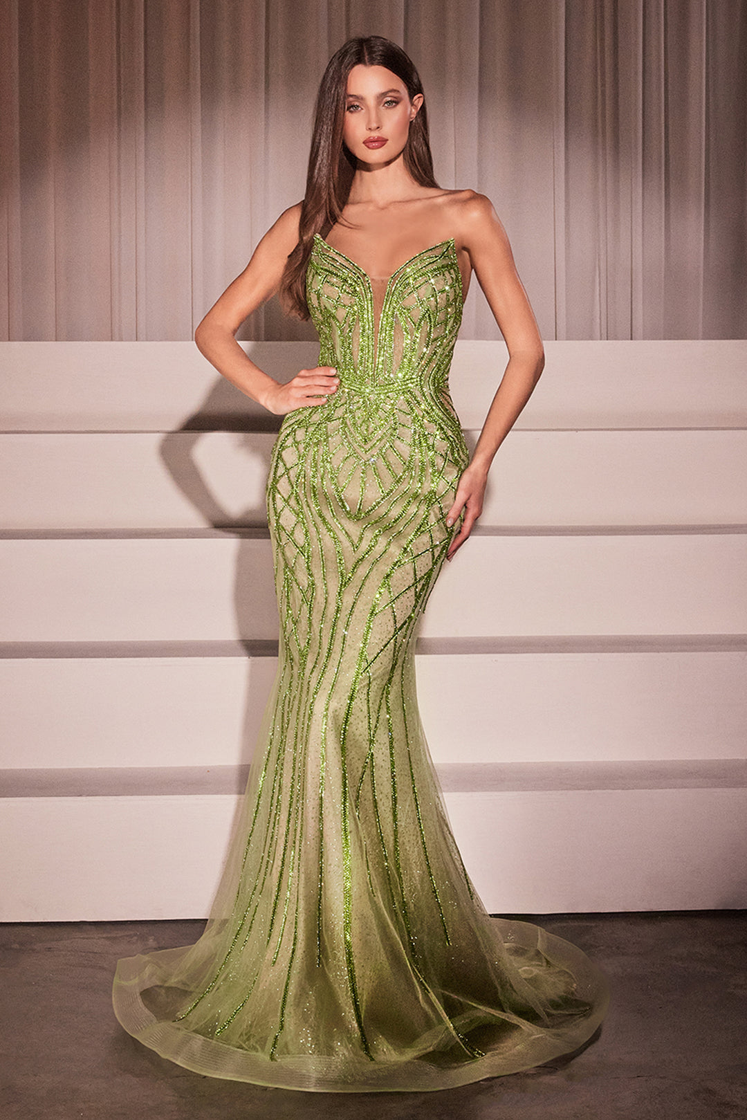 Embellished Strapless Mermaid Dress by Ladivine CC6018