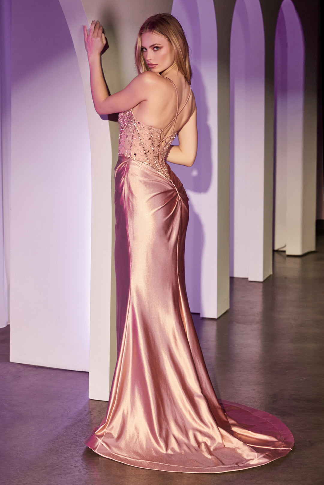 Beaded Satin Sleeveless Gown by Ladivine CC8884