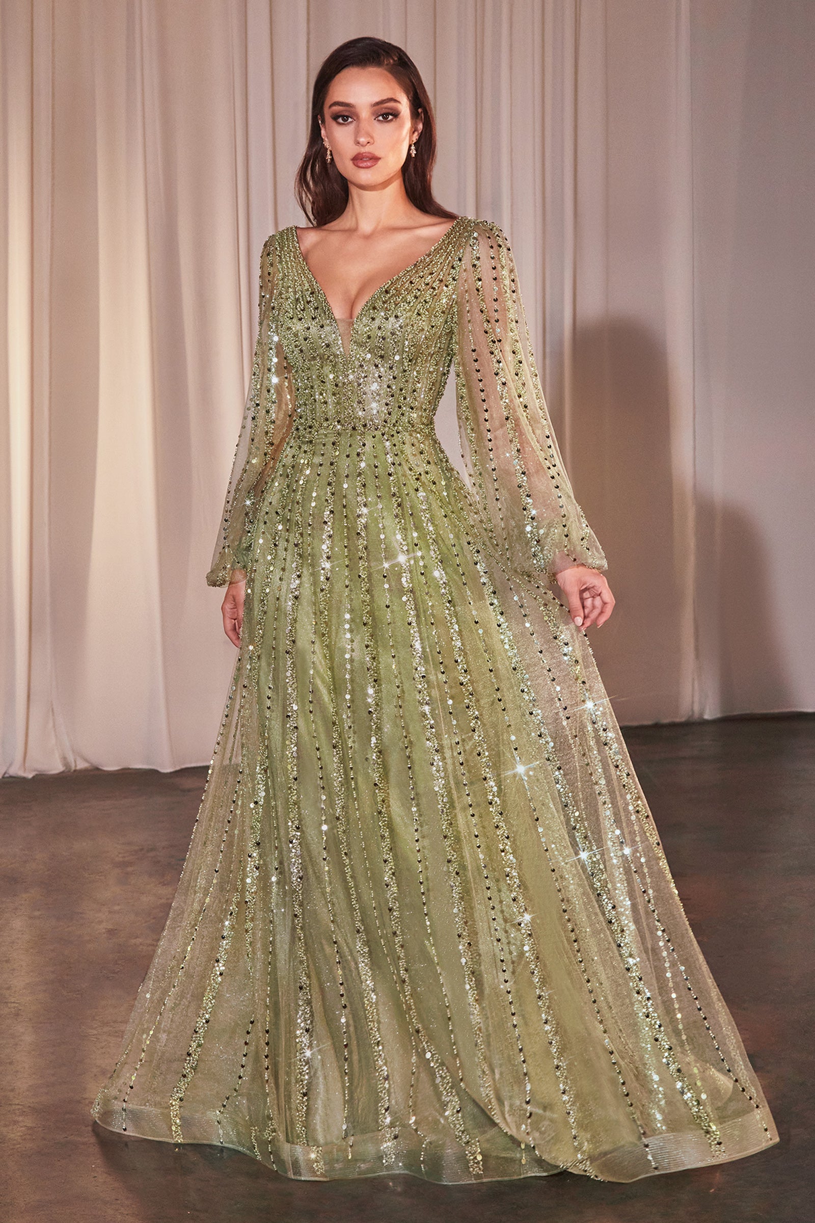 Beaded Long Sleeve A line Gown by Ladivine CD0240