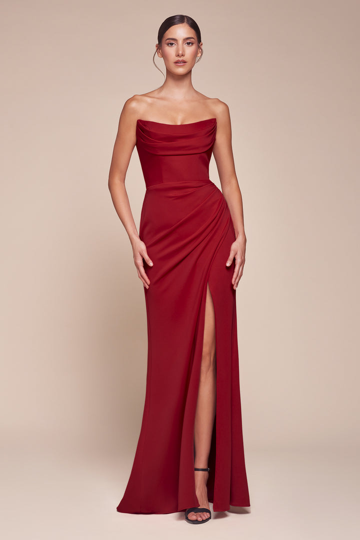 Chiffon Strapless Slit Gown by Ladivine CD355 - Outlet