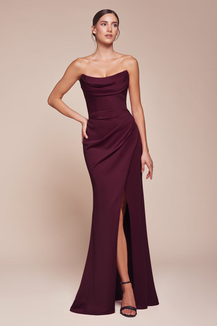 Chiffon Strapless Slit Gown by Ladivine CD355