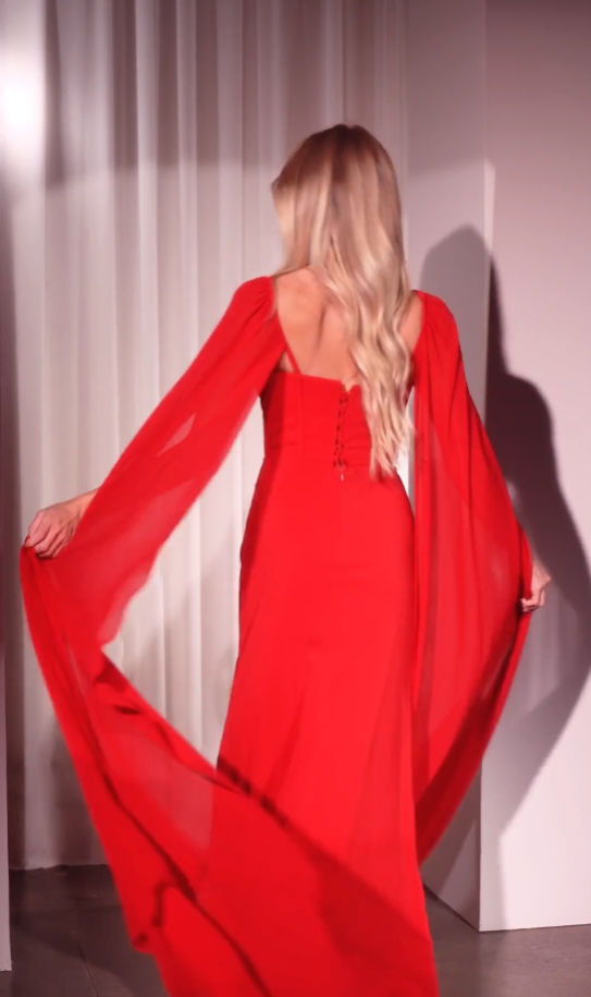 Chiffon Fitted Cape Sleeve Gown by Ladivine CD356