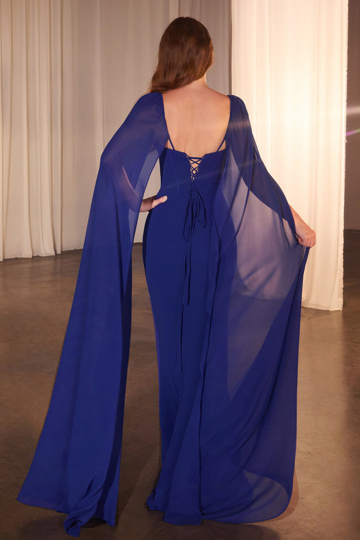 Chiffon Fitted Cape Sleeve Gown by Ladivine CD356